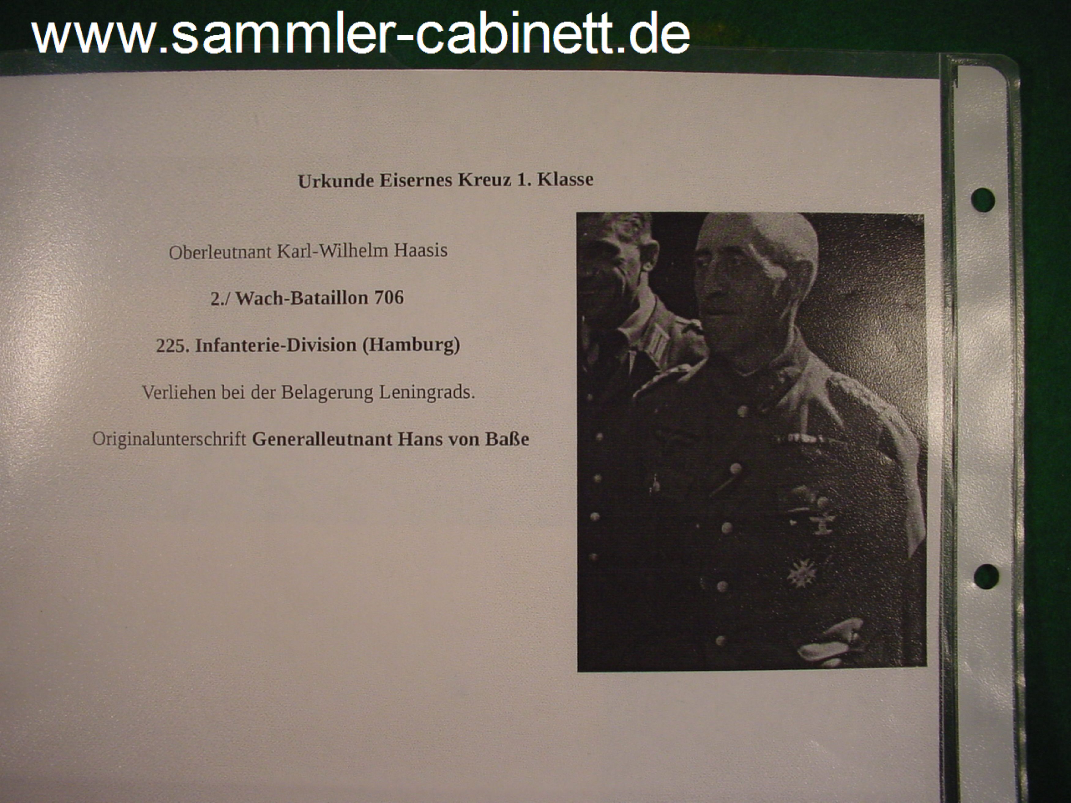 Heer - Urkunde zum EKI 1939 - für den Oberleutnant ...